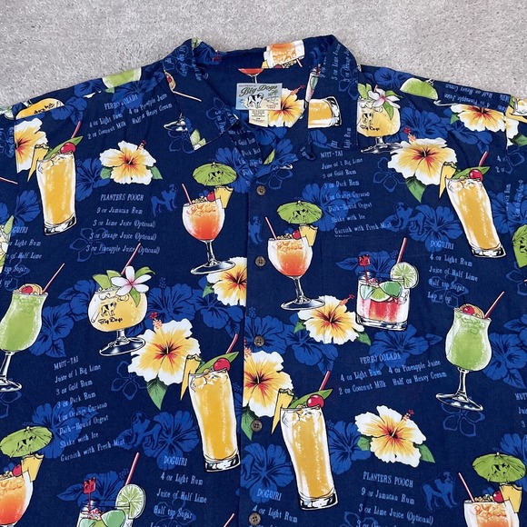 Big Dogs Shirt Mens 2X Blue Hawaiian Drinks Aloha Travel Dad Loop‎ Collar VTG - Picture 2 of 13
